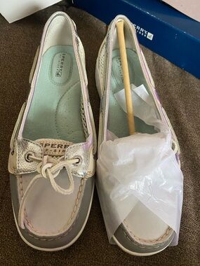 Sperry Women’s Ivory Cream Metallic Trim Boat Shoes